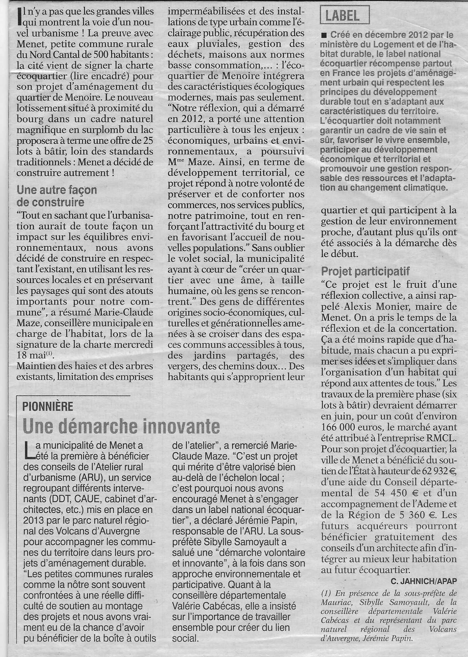 Article journal l'Union du Cantal -25 Mai 2016